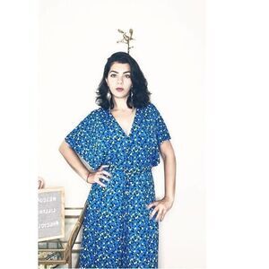 London Times Print Dolman short sleeve jumpsuit 6